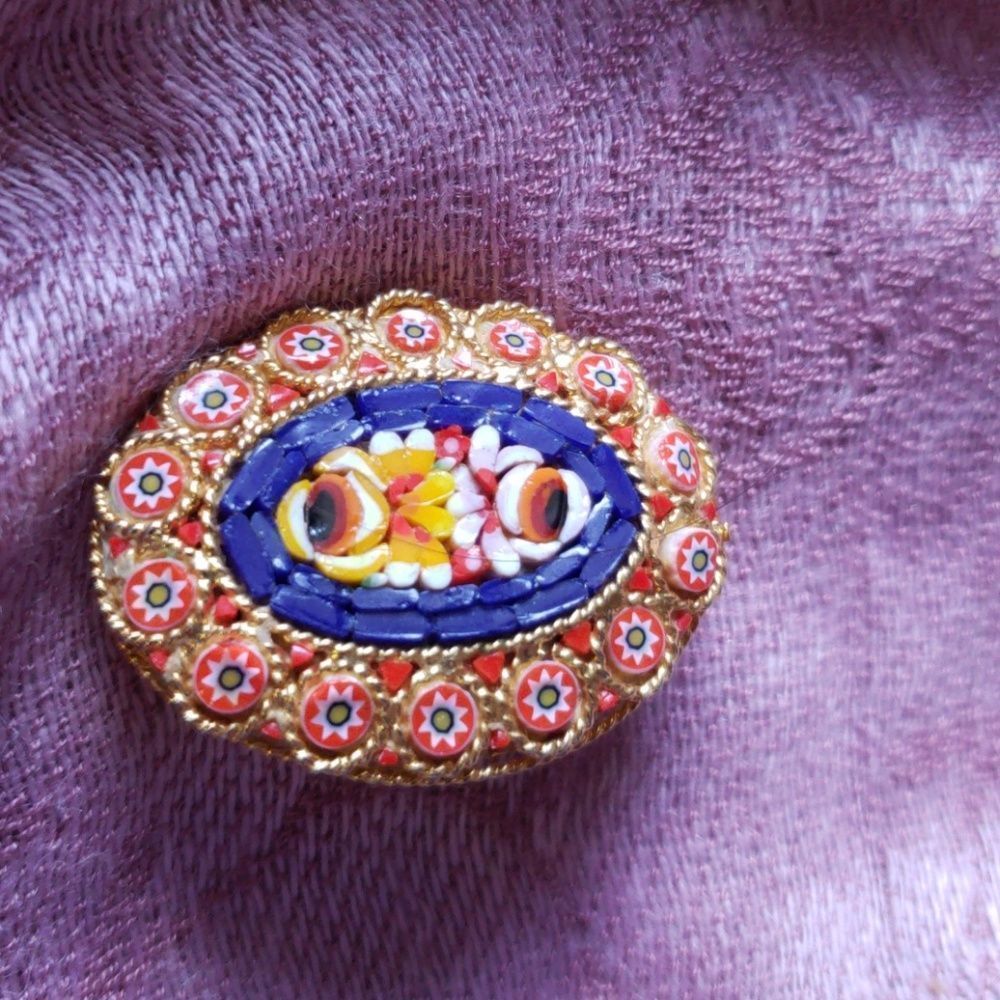 Vintage Italian mosaic glass bead brooch